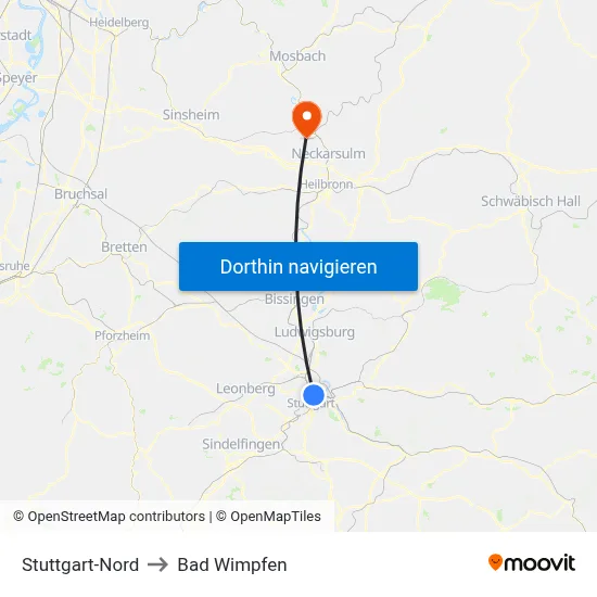Stuttgart-Nord to Bad Wimpfen map