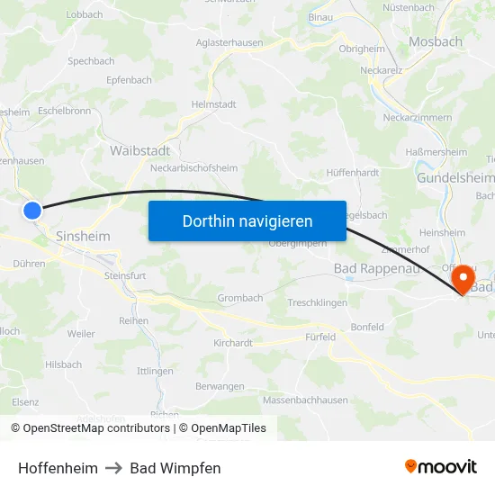 Hoffenheim to Bad Wimpfen map