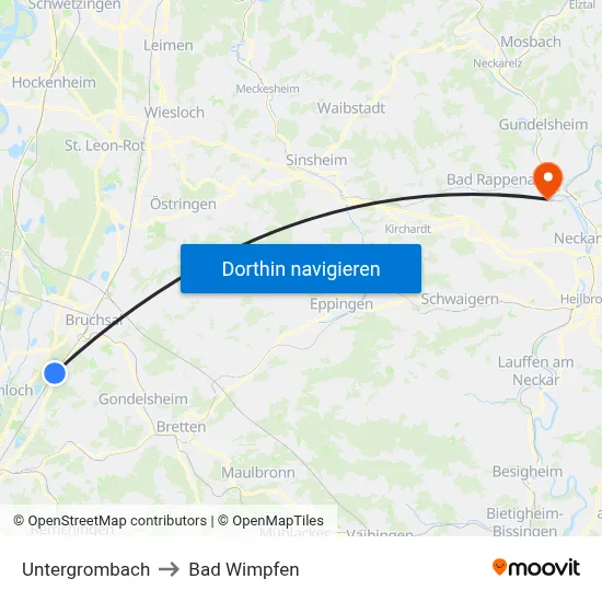 Untergrombach to Bad Wimpfen map