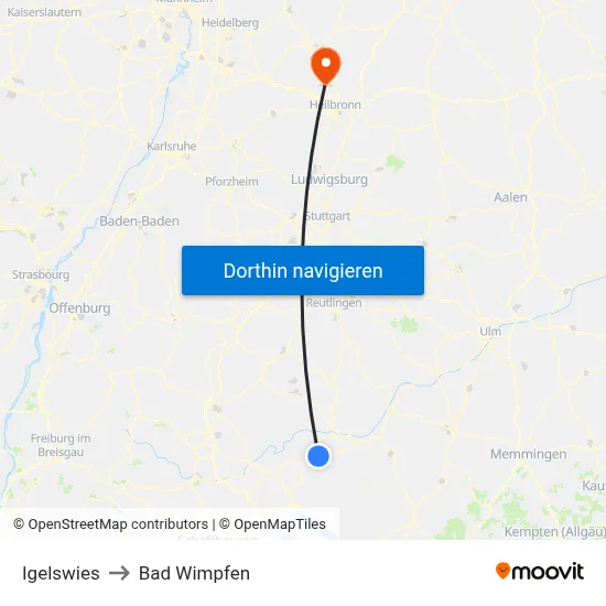 Igelswies to Bad Wimpfen map