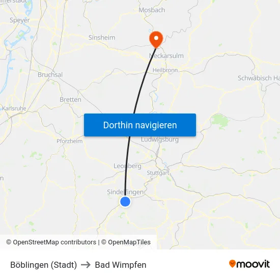 Böblingen (Stadt) to Bad Wimpfen map