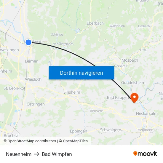 Neuenheim to Bad Wimpfen map