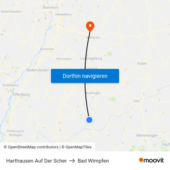 Harthausen Auf Der Scher to Bad Wimpfen map