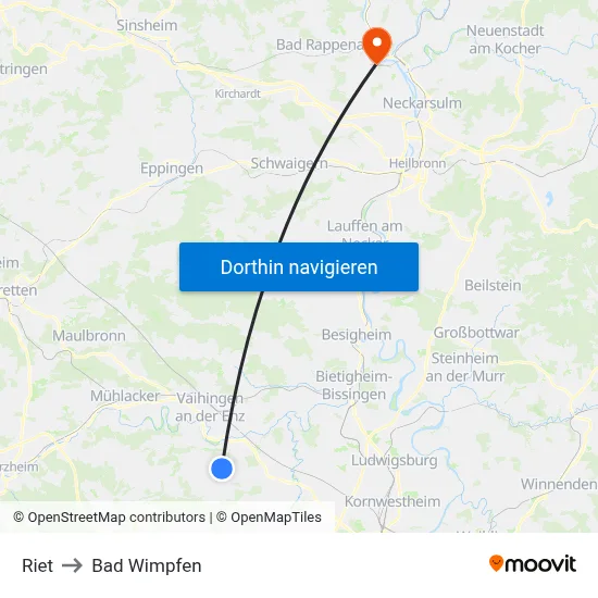 Riet to Bad Wimpfen map