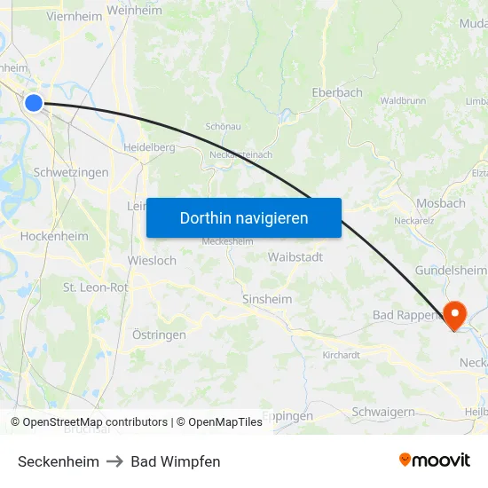 Seckenheim to Bad Wimpfen map