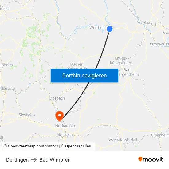 Dertingen to Bad Wimpfen map