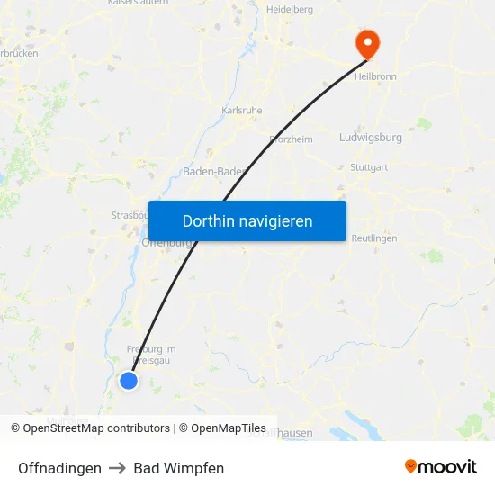 Offnadingen to Bad Wimpfen map