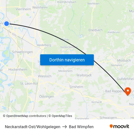 Neckarstadt-Ost/Wohlgelegen to Bad Wimpfen map