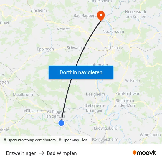 Enzweihingen to Bad Wimpfen map