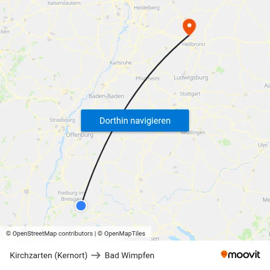Kirchzarten (Kernort) to Bad Wimpfen map