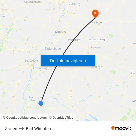 Zarten to Bad Wimpfen map