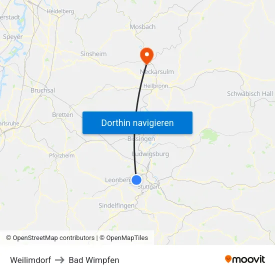 Weilimdorf to Bad Wimpfen map