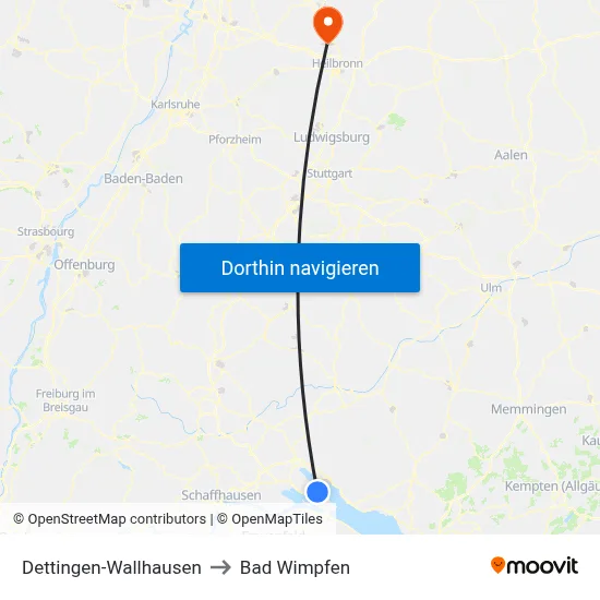 Dettingen-Wallhausen to Bad Wimpfen map