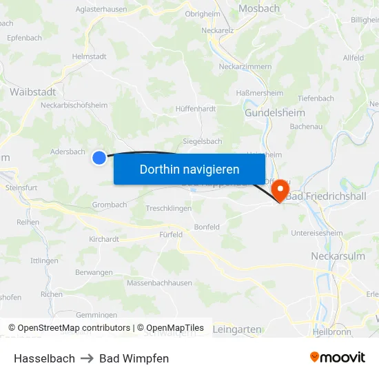 Hasselbach to Bad Wimpfen map