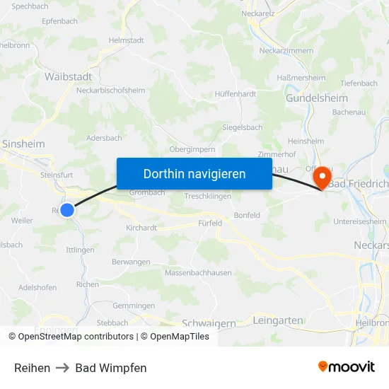 Reihen to Bad Wimpfen map