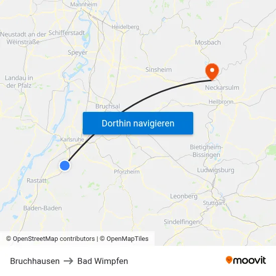 Bruchhausen to Bad Wimpfen map