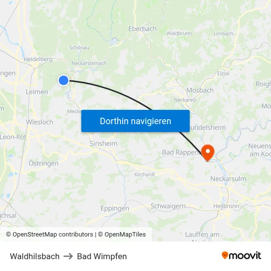 Waldhilsbach to Bad Wimpfen map