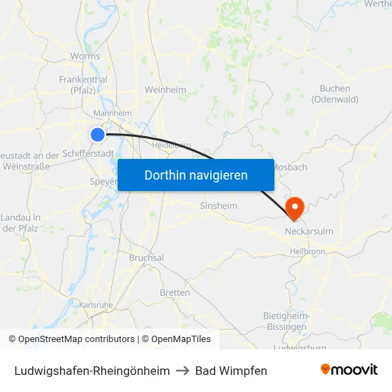 Ludwigshafen-Rheingönheim to Bad Wimpfen map