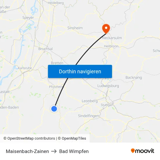 Maisenbach-Zainen to Bad Wimpfen map