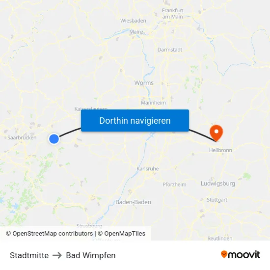 Stadtmitte to Bad Wimpfen map