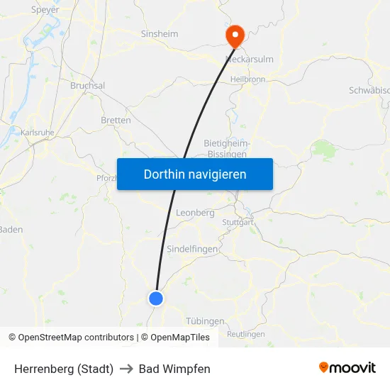 Herrenberg (Stadt) to Bad Wimpfen map