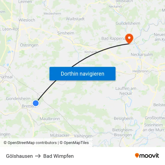Gölshausen to Bad Wimpfen map