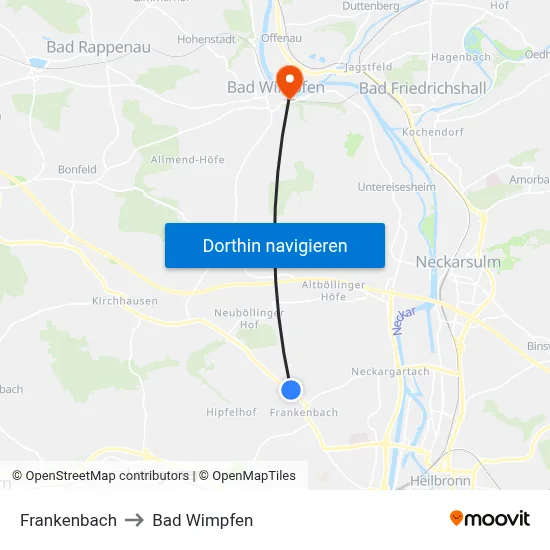 Frankenbach to Bad Wimpfen map