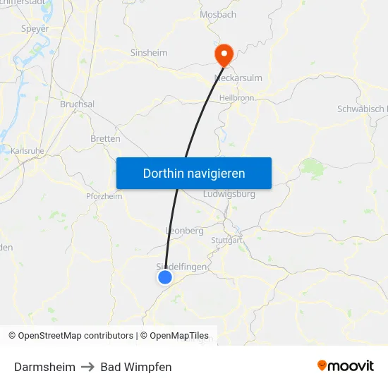 Darmsheim to Bad Wimpfen map