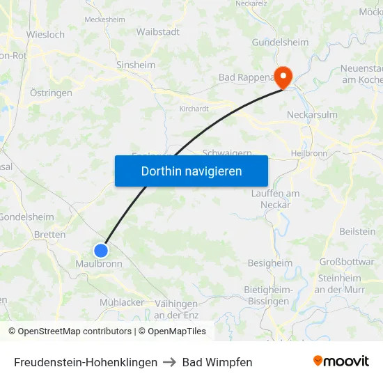 Freudenstein-Hohenklingen to Bad Wimpfen map