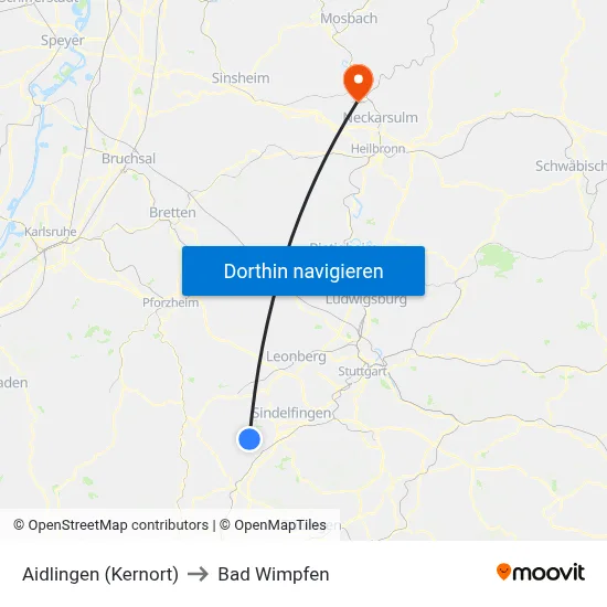 Aidlingen (Kernort) to Bad Wimpfen map