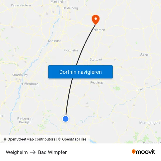 Weigheim to Bad Wimpfen map