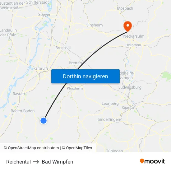 Reichental to Bad Wimpfen map