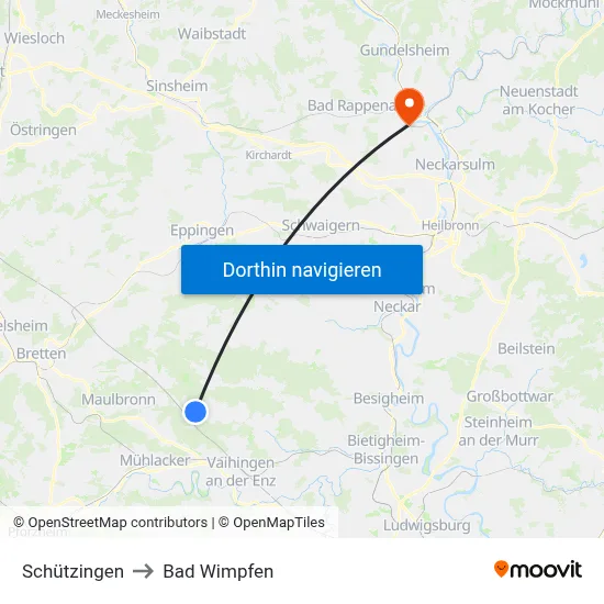 Schützingen to Bad Wimpfen map