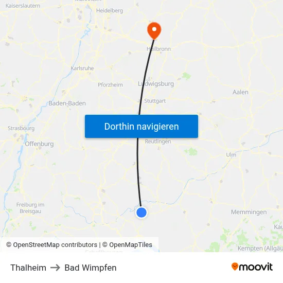 Thalheim to Bad Wimpfen map