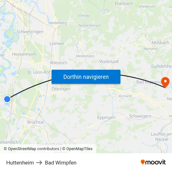 Huttenheim to Bad Wimpfen map