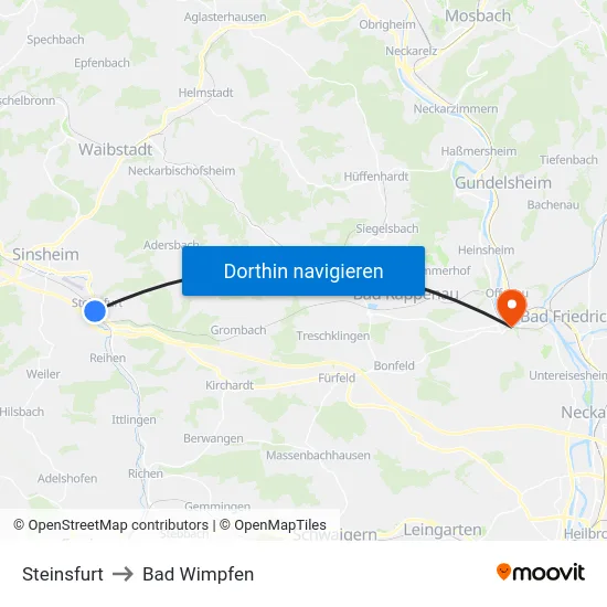 Steinsfurt to Bad Wimpfen map