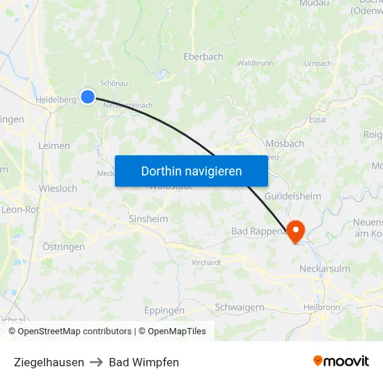 Ziegelhausen to Bad Wimpfen map