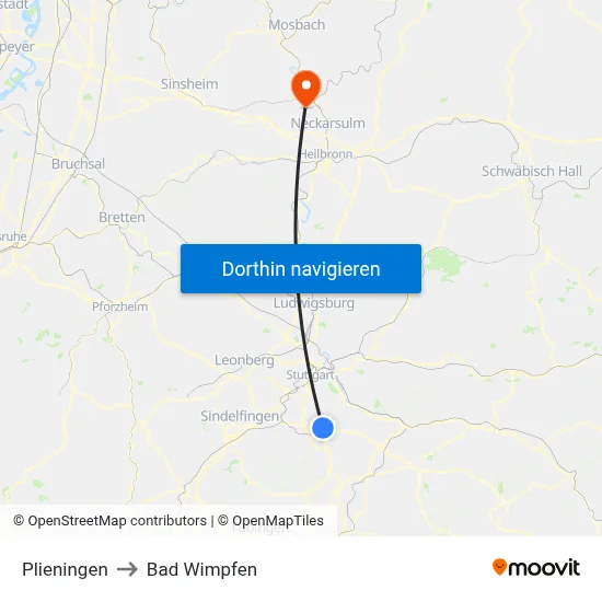 Plieningen to Bad Wimpfen map