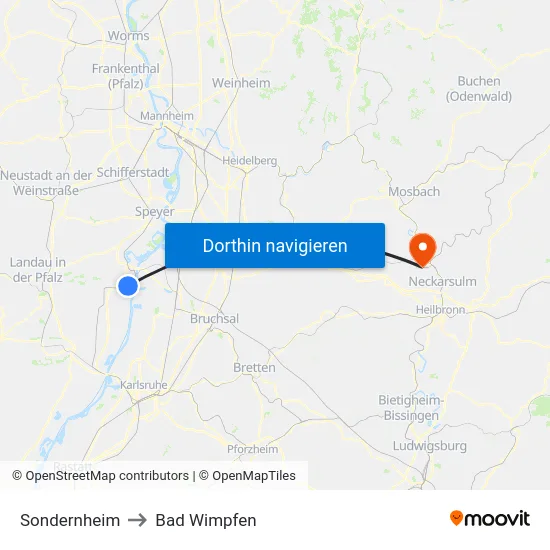Sondernheim to Bad Wimpfen map
