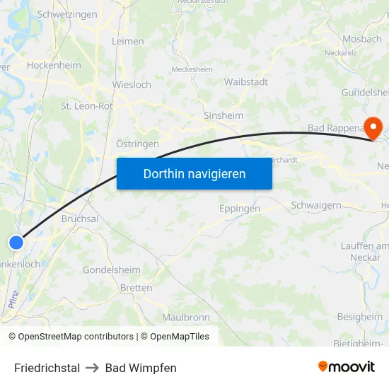 Friedrichstal to Bad Wimpfen map