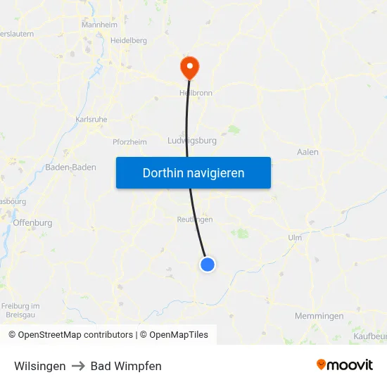 Wilsingen to Bad Wimpfen map