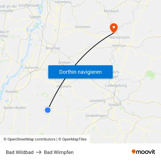 Bad Wildbad to Bad Wimpfen map