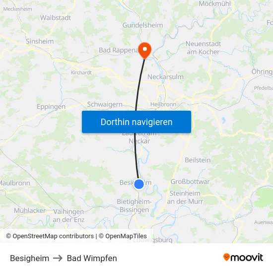 Besigheim to Bad Wimpfen map