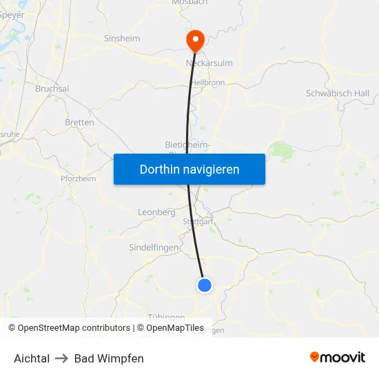 Aichtal to Bad Wimpfen map