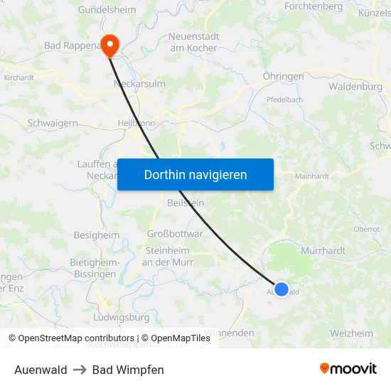 Auenwald to Bad Wimpfen map