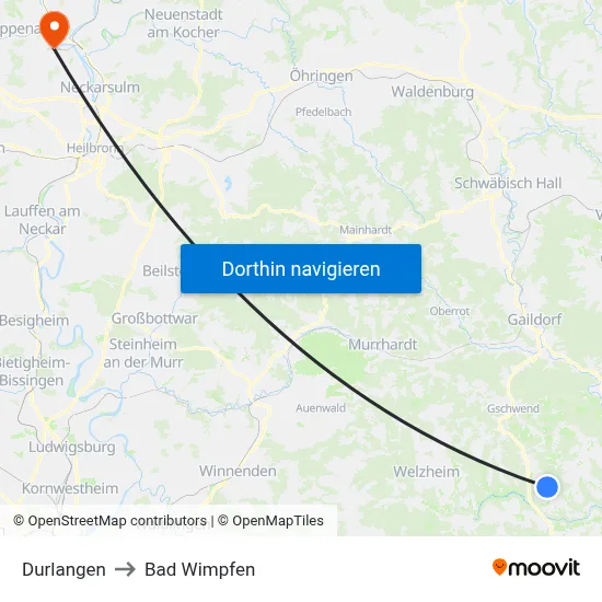 Durlangen to Bad Wimpfen map