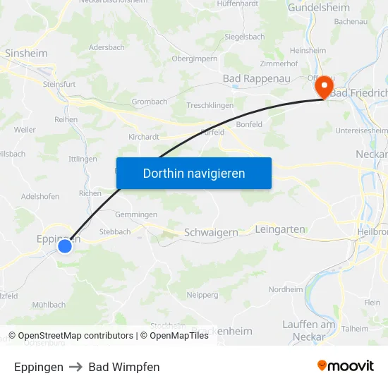 Eppingen to Bad Wimpfen map