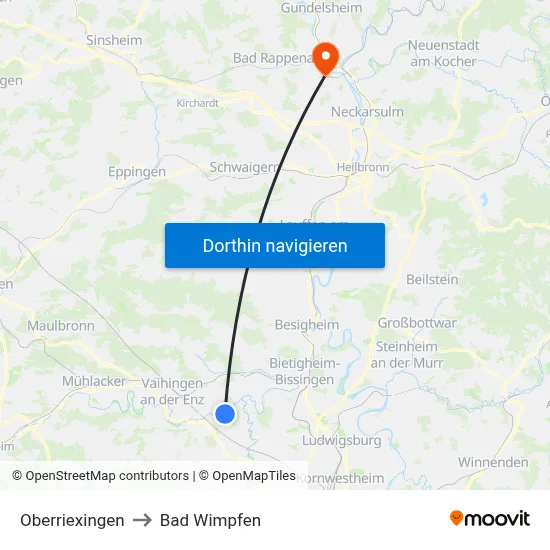 Oberriexingen to Bad Wimpfen map