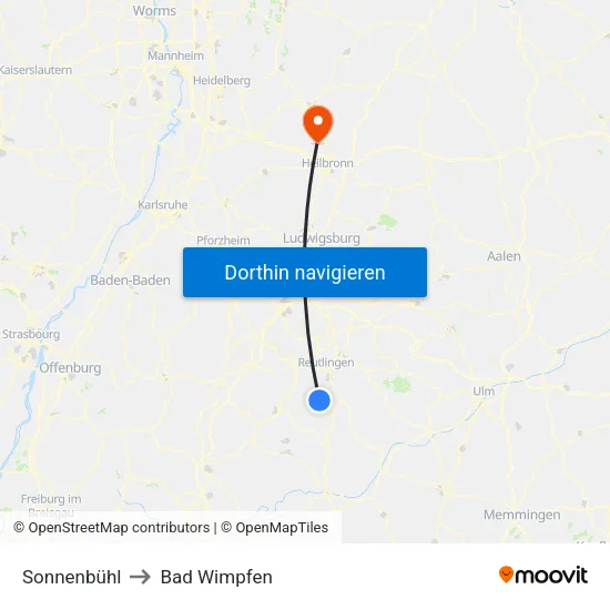 Sonnenbühl to Bad Wimpfen map