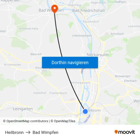 Heilbronn to Bad Wimpfen map